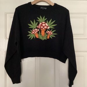 Current Mood XL Grow Your Own Way Mushroom Black Cropped Sweater XL